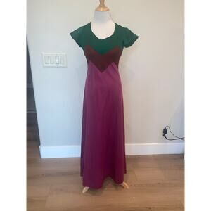 Vintage CECI 70's Color Block Dress Gown Maxi S/S size XS/Small
